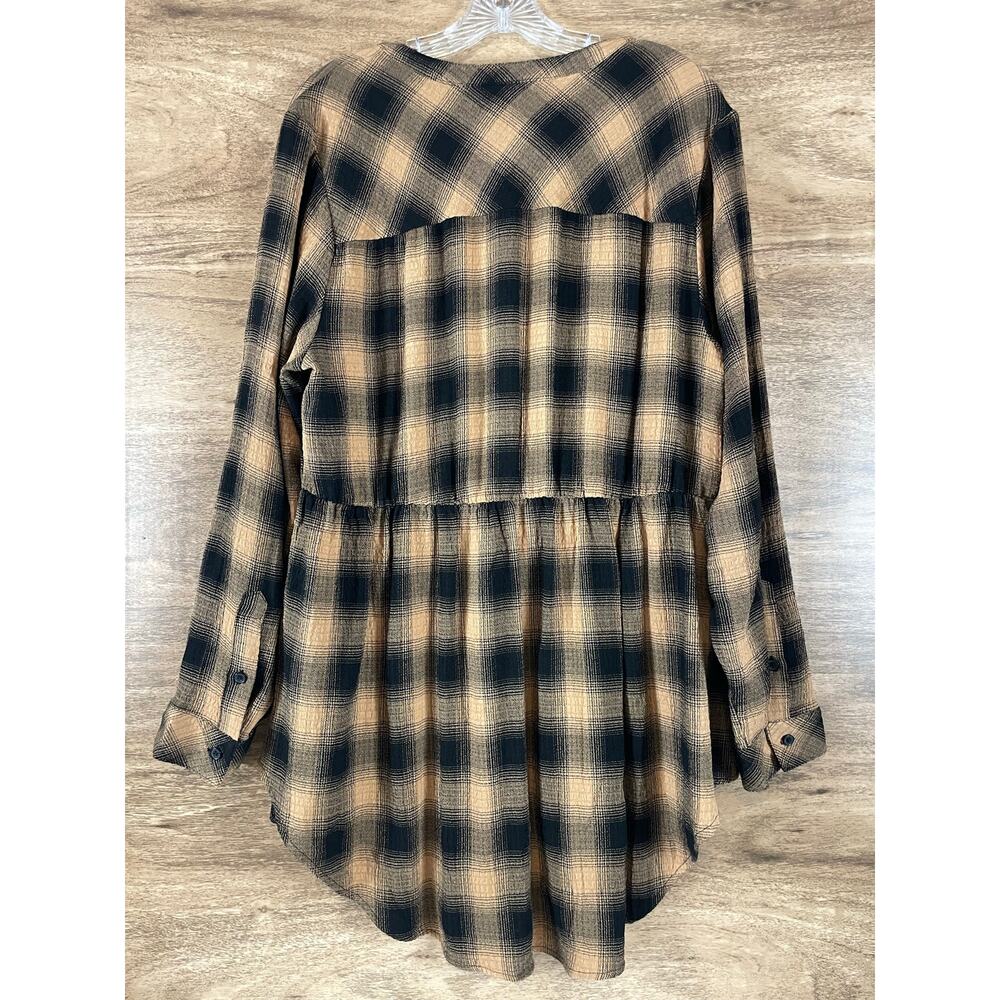 Torrid Brown Black Plaid Babydoll Long Sleeve Tunic Shirt Top NWT Size 2 2X - Picture 6 of 9